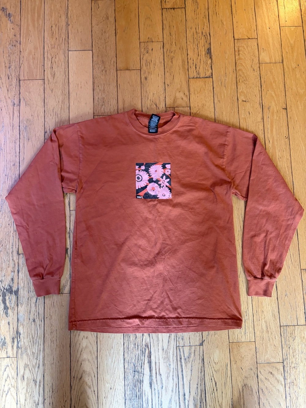 Obey Rust Long-Sleeve Crewneck with Floral Chest Patch